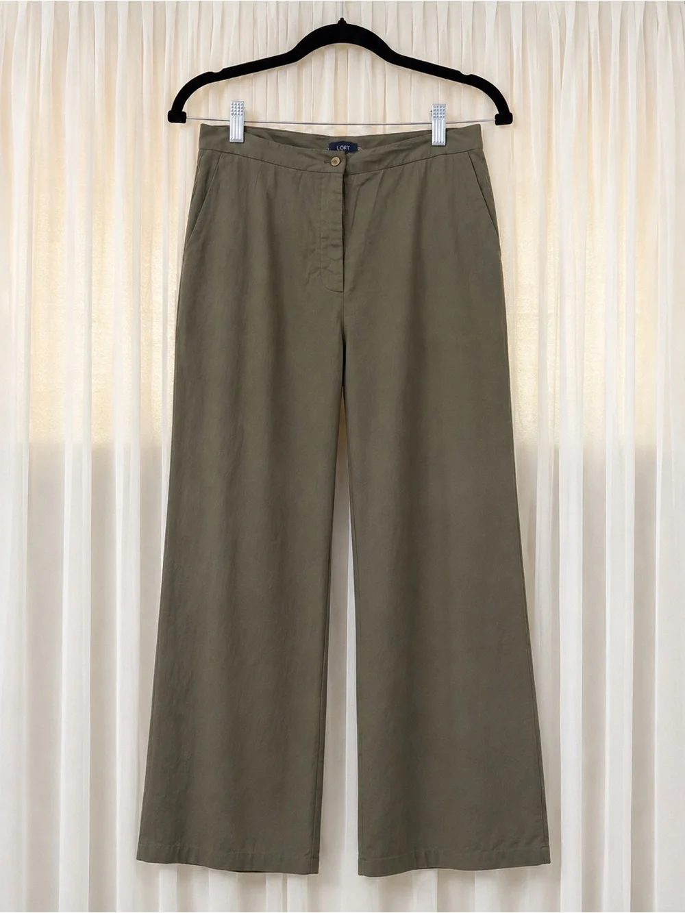 Ann Taylor Olive Green Wide-Leg Chinos